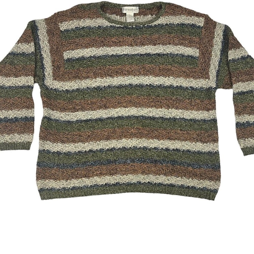 Dressbarn Womens Pullover Sweater Brown Stripe Silk Acrylic Size 21/24